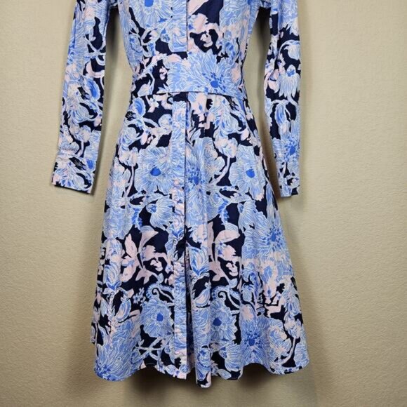 Lilly Pulitzer Mira Stretch Midi Shirt Dress Bright Navy Amore Please XXS 00 - Picture 7 of 16